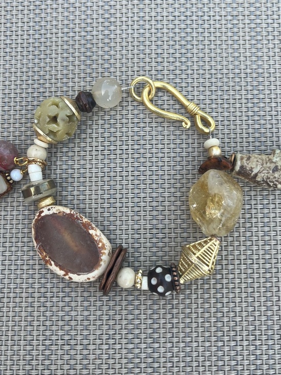 Jewelry - Boho Mix-Bead Brown and Gold Bracelet - Unbranded